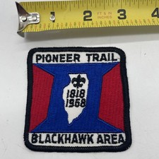 Vintage 1968 Boy Scout Pioneer Trail Patch Blackhawk Area Council 3” Square picture