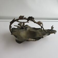 Antique Art Nouveau Bronze / Brass Bowl Tray Bird Leaves Basket dresser tinket picture