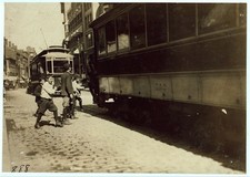 Photo:Boston Massachusetts 1909 Boys Flipping Cars Streetcars Hitchhiking picture