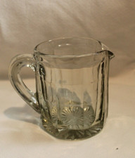 Vtg Optic Glass Heavy Paneled Pressed Creamer Pitcher Sunburst Bottom picture