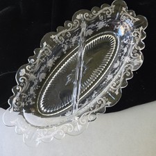 Vintage Cambridge Glass Chantilly Martha 2 Part Oval Floral Relish 8