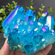 80-100g Aura Blue Crystal Cluster Quartz Titanium Rainbow Healing Geode Gift picture