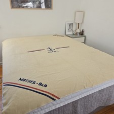 Rare VTG US Navy Cream Wool Blanket Anchor Logo Mother - Dad Stencil Striped USA picture