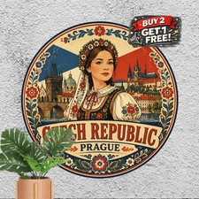 Prague Czech Republic Traditional Folk Costume Round Metal Sign 8x8 picture