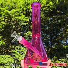 10 inch Glass Bong Hookah Pink Smoking Water Pipe Shisha Bubbler w/ Glass Bowl picture