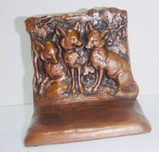 ANTIQUE W.B. # 643 USA THREE WILD FOX BRONZE METAL ART STATUE SCULPTURE BOOKEND picture