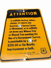 Vintage US Forest Service Government Survey Marker Sign USFS $250 Fine Metal picture