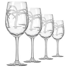 Rolf Glass Palm Tree 12oz White Wine Stemware Set of 4 Diamond Wheel Engraved picture