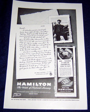 1945 WWII Ad ~ HAMILTON WATCH - The Watch of Railroad Accuracy -Navy Chronometer picture