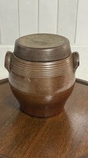Vintage Brown Glazed Stoneware Confit Pot Crock w/Lid Double Handle 6.5