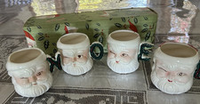 FOUR Vintage 50’s Winking Santa Christmas Mugs: handles spell NOEL Japan 1950's. picture