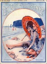 1921 La Vie Parisienne Anticipation Girl Beach France French Travel Poster  picture