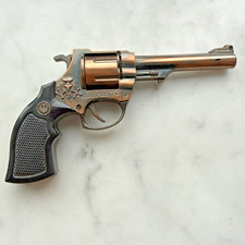 Vintage Collectible Revolver Refillable Butane  Lighter Copper Color.  works picture