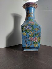 14” Vintage Macau Chinese Porcelain Hand-Painted Famille Rose Vase Squared picture