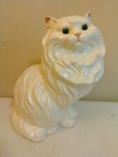 Vintage White Ceramic Persian Cat Green Eyes Statue Figurine Large 14” picture