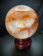 Jumbo Fire Quartz Sphere with wood swivel stand 5.5 inches 8 pounds 4.7 ounces picture