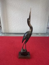Vintage Hand Carved Horn Heron Egret Bird Statue Wood Base 8