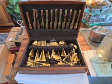 Vintage Mid-Century Dirilyte Empress Flatware Set and Wooden Storage Box picture