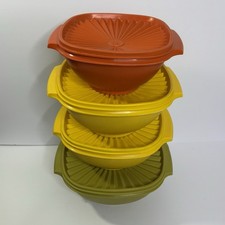Vintage Tupperware Set Of 4 Servalier Harvest Color Bowls with Lids picture