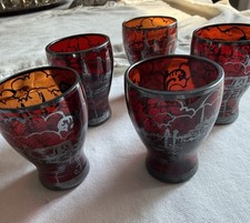 5 Vintage Venetian Ruby Red Cordial Glasses Silver Overlay Venice, Italy picture