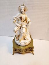 Antique Vintage Porcelain Brass Figurine Hand Painted Music Box French 1930's  picture