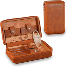 W＆J 1983 Travel Cigar Humidor, Cedar Wood Cigar Cases for Men, Leather Humidor f picture