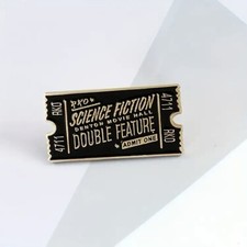 Rocky Horror Pin - Science Fiction Double Feature Ticket RKO Black Gold Queer picture