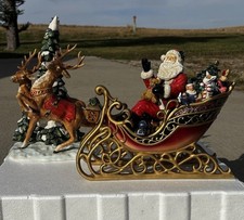 VTG  porcelain Santa sleigh with reindeer Large Christmas Decor Original Box picture
