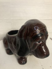 Vintage Ceramic Basset Hound Dog Planter Brown Glazed Collectible 7x5x3.5 picture