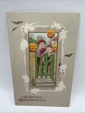 Vintage Embossed Halloween Postcard Children Jack-o'-Lantern 1900’s picture