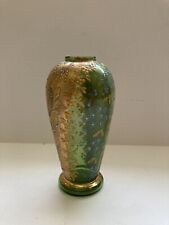 Austria Art Glass Circa 1900's Gold Yellow flower Enamel 5 inch Green Vase AS IS picture