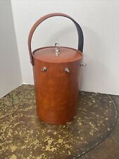 Mid Century Vintage Georges Briard Brown Faux Leather Signed Tall Ice Bucket  picture