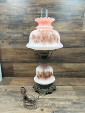 GWTW VINTAGE 3-WAY QUO1ZEL HAND PAINTED FROSTED GLASS FLORAL HURRICANE LAMP picture