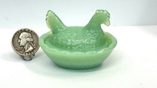 Jadeite Jadite Green Glass Miniature Hen on Nest Salt Cellar Trinket Dish picture