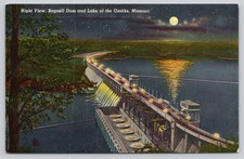 Vintage Bagnell Dam Lake of the Ozarks MO Night View Curteich Postcard 1930s picture