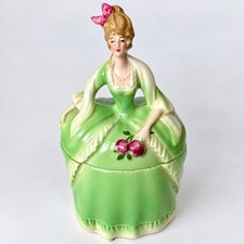 Antique E&R Germany Madame Pompadour Dresser Doll Green Powder Trinket Box picture