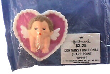 Hallmark PIN Valentines Vintage ANGEL CUPID Blowing KISSES HEART 1982 Brooch NEW picture