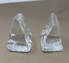 Vintage Mosser Glass Clear Crystal Bookends Pair Cambridge Ohio Art Glass MCM 3” picture