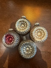 4 Vintage Shiny Brite Double Indent Bumpy Glass Christmas Ornaments multi color  picture