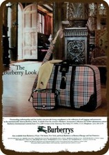1984 BURBERRYS Pink Plaid Luggage Vintage-Look *DECORATIVE REPLICA METAL SIGN*  picture