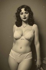 Curvy Brunette Woman Classic Pin-Up Risque Lingerie 4x6 Photo picture