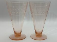 Pair Vintage Pink Glass Footed Tumblers Iced Tea Cocktail Glasses Optic Panel picture