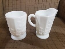 VINTAGE Westmoreland White Milk Glass Paneled Grape Open Sugar and Creamer Set picture