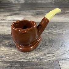 Vintage Ash Tray Brown Tobacco Pipe Shaped Pottery Hand Crafted picture