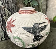 Mata Ortiz Pottery Martin Olivas Quintana White clay Olla Vase Jar Art Mexican picture