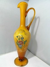 MURANO Ewer Pitcher Art Glass - Amber Cased Flowers & Gold Decorated-Italy Label picture