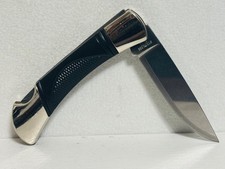 Vintage SABRE Stainless Steel Lockback Folding Pocket Knife Black Handle picture