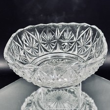 VIntage EAPG Clear Pressed Glass Square Serving Bowl Starburst & Diamond Pattern picture