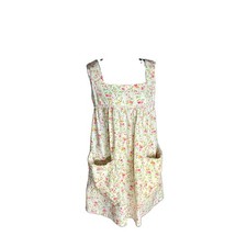 VTG Floral Bib Apron Pockets Back Tie Pink Yellow Women O/S Cottagecore Coquette picture