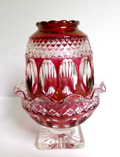 Westmoreland RUBY Red Flashed & Clear-cut Glass Fairy Lamp Signed 1981 6 3/8